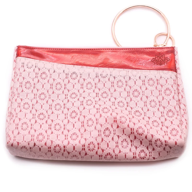 

Hot selling custom pink pu leather for woman purse frame clutch bag evening