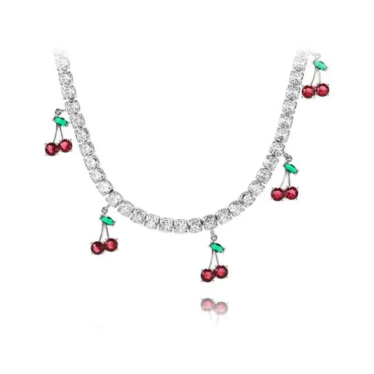 

Accessories All match sweet little cherry necklace women fashion pendants temperament accessories, Silver, gold