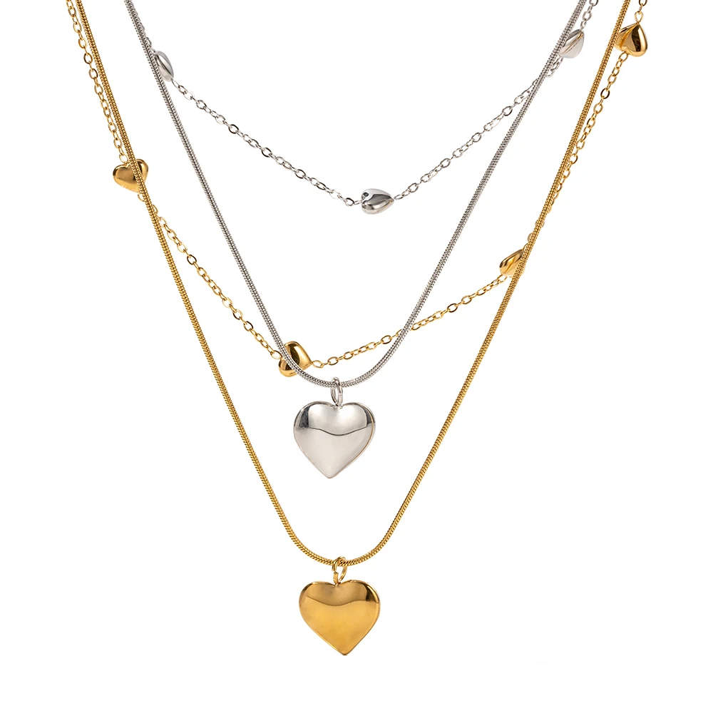 

Heart Shaped Fashion Quip Playful Style 18K Gold Plated Stainless Steel Heart Necklace For Women