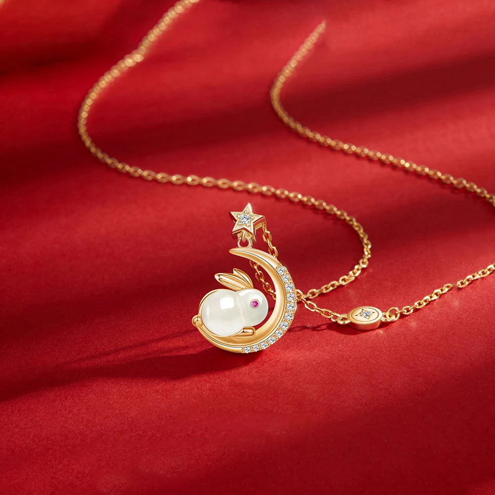 

HOVANCI Lovely Gold Plated Bunny Moon Rabbit Necklace Zircon Little Rabbit Necklace