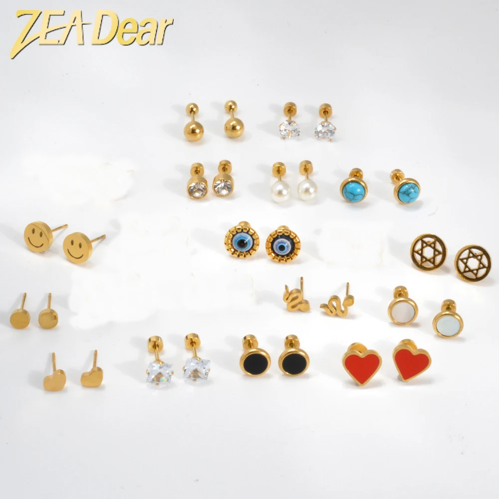 

Wholesale 18K Gold Plated Colored Zircon Stud Earrings Stainless Steel cute Earrings