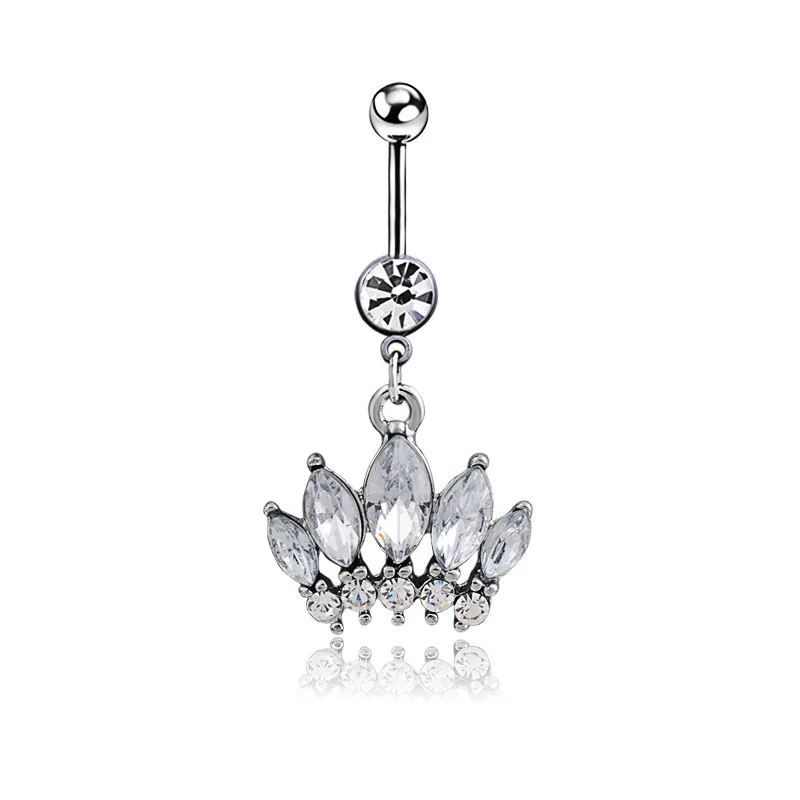 

wholesale Korean Belly Button Ring Body piercing jewelry crystal crown pendant Stainless Steel Navel Rings
