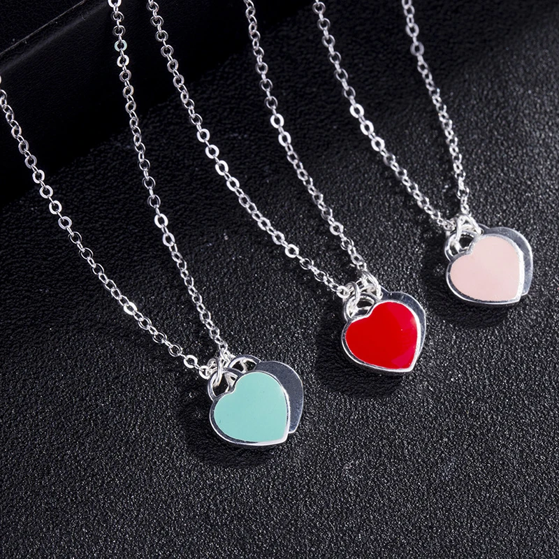

Charm Fashion Trendy Factory Wholesale 925 Sterling Silver Double Heart Necklace Women's jewelry DIY