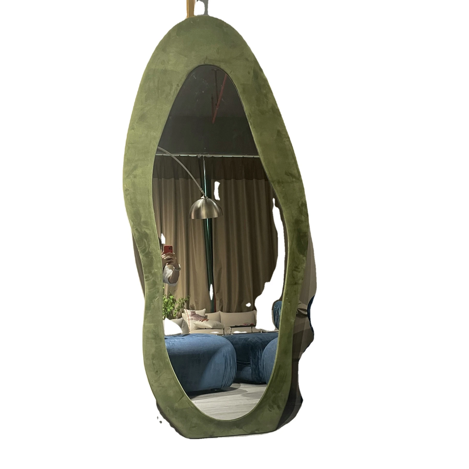 

Dressing Floor Mirror Hanging Free Standing Full Body fabric upholstery Mirror wave mirror