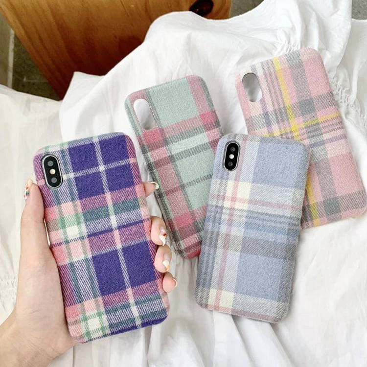 

Wholesale high quality hybrid tpu pc cloth fabric plaid shirt design cell mobile phone back cover case for iphone 7 8 plus 8plus