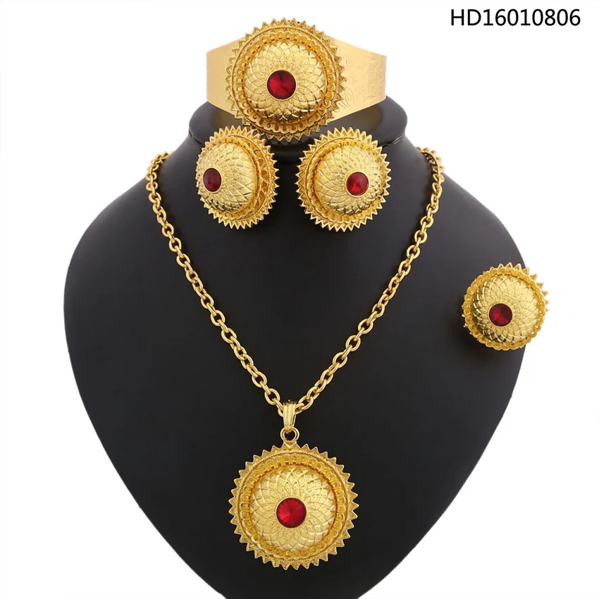 

high quality Hebesha Ethiopian 24k gold plated jewelry set for Statement, Any color is avaliable