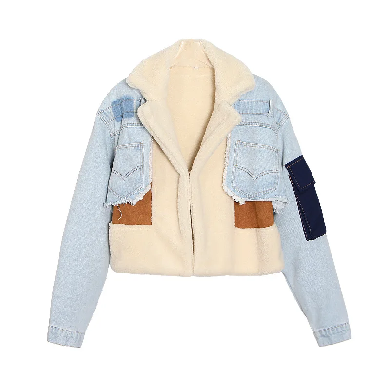 

New fashion jeans jacket warm winter coat women jacket fur short coats blue jean outfits