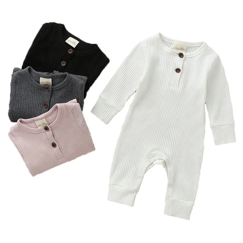 

100% Cotton White Baby Romper Winter Newborn Unisex Blank Jumpsuit Long Sleeve Ribbed Pajamas Autumn Baby Boutique Clothes, White/pink/black/gray