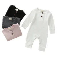 

100% Cotton White Baby Romper Winter Newborn Unisex Blank Jumpsuit Long Sleeve Ribbed Pajamas Autumn Baby Boutique Clothes