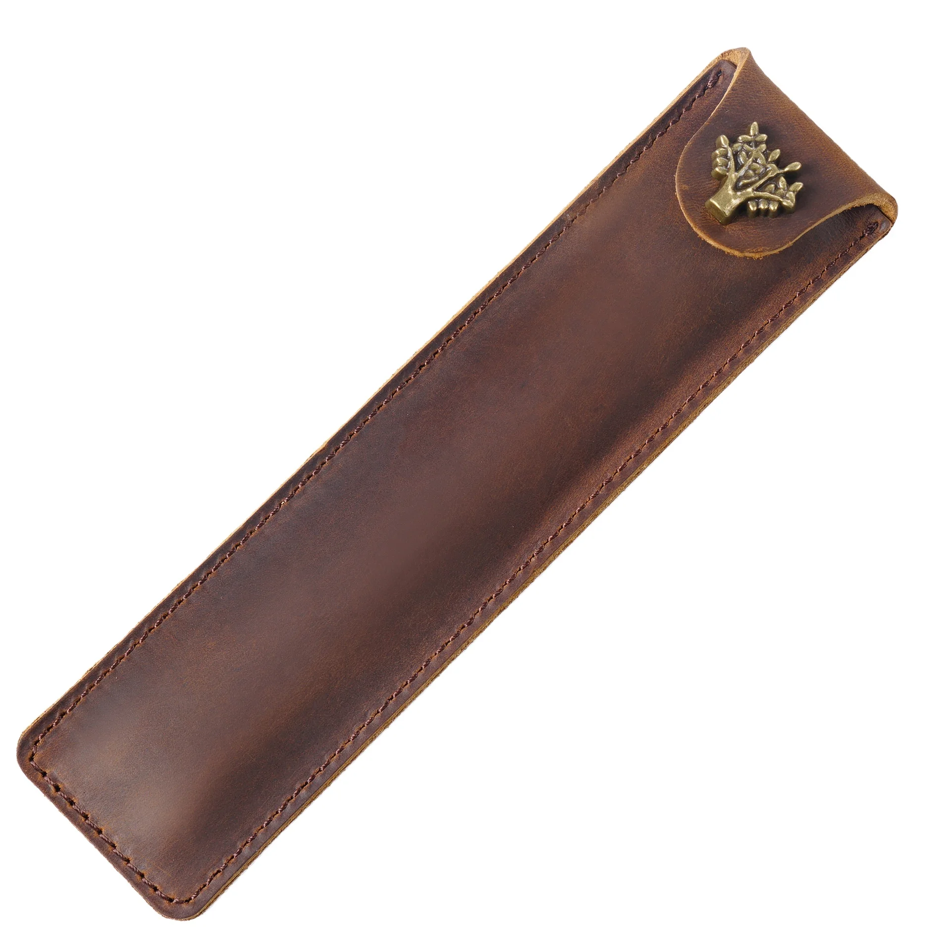 AIGUONIU Single Pencil Bag Pen Case Real Leather Pen Pouch Holder with Snap Button Rollerball Fountain Ballpoint Pen Protector