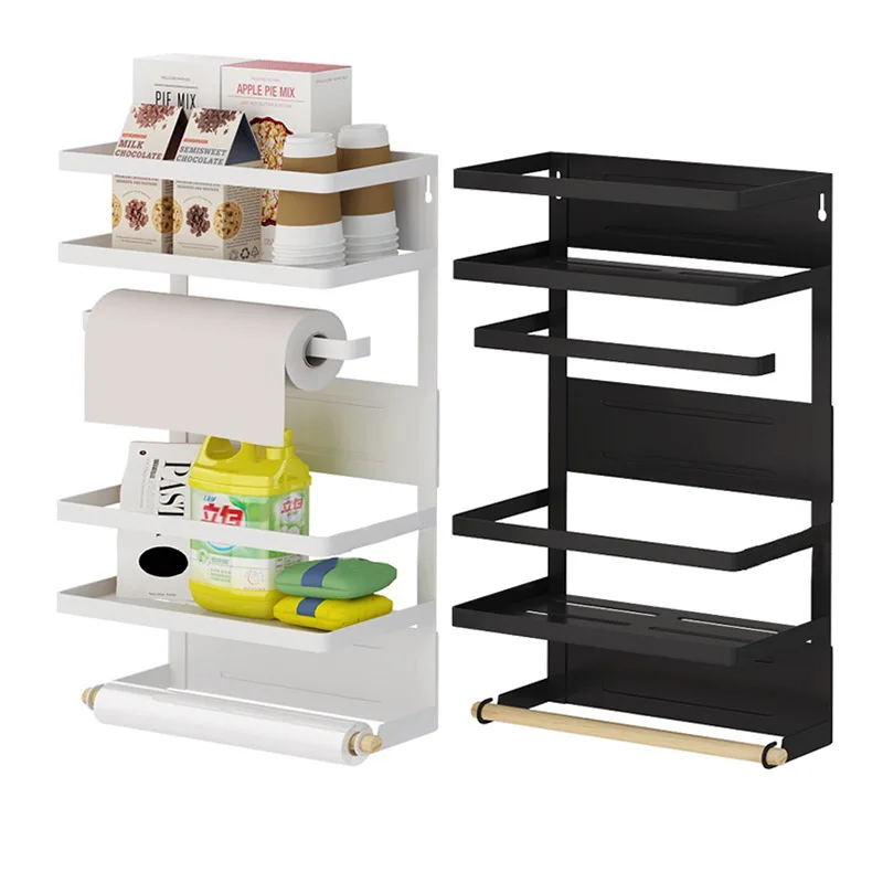 

2-tier Magnetic Storage Rack Space Saving Stainless Steel Fridge Side Magnetic Shelf, Black