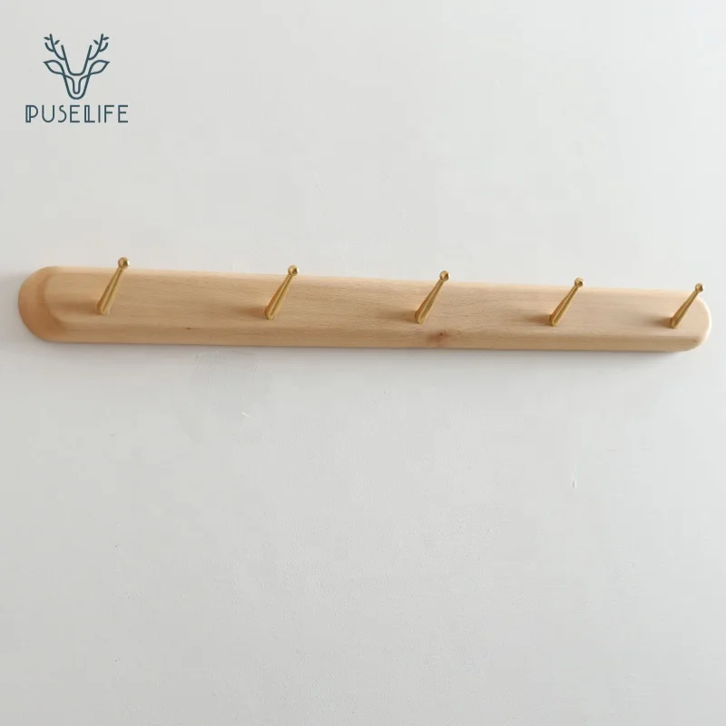 

Wholesale Rustic Beech Wood Wall Mounted Coat Rack Hook, Original wood color