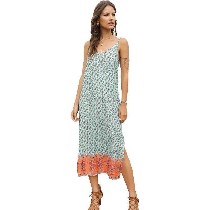 

New Design Summer Spaghetti Strap Long Maxi Casual Dress Sexy Bohemian boho women open back dress maxi dresses long, As shown in the pictures, color can be customized.