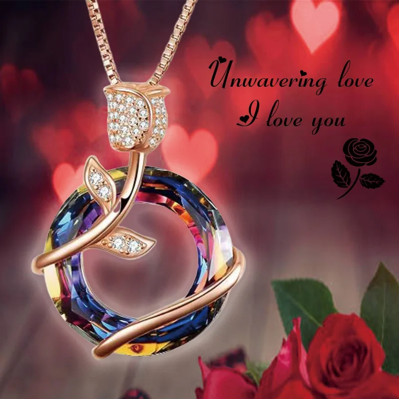 

New Personalized Fashion Ladies' Jewelry Accessories Pendant Colored Gemstones Rose Butterfly Necklace
