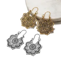 

Antique Silver Gypsy Indian Tribal Ethnic Hoop Dangle Mandala Earrings Boho Party Charm Earrings For Women