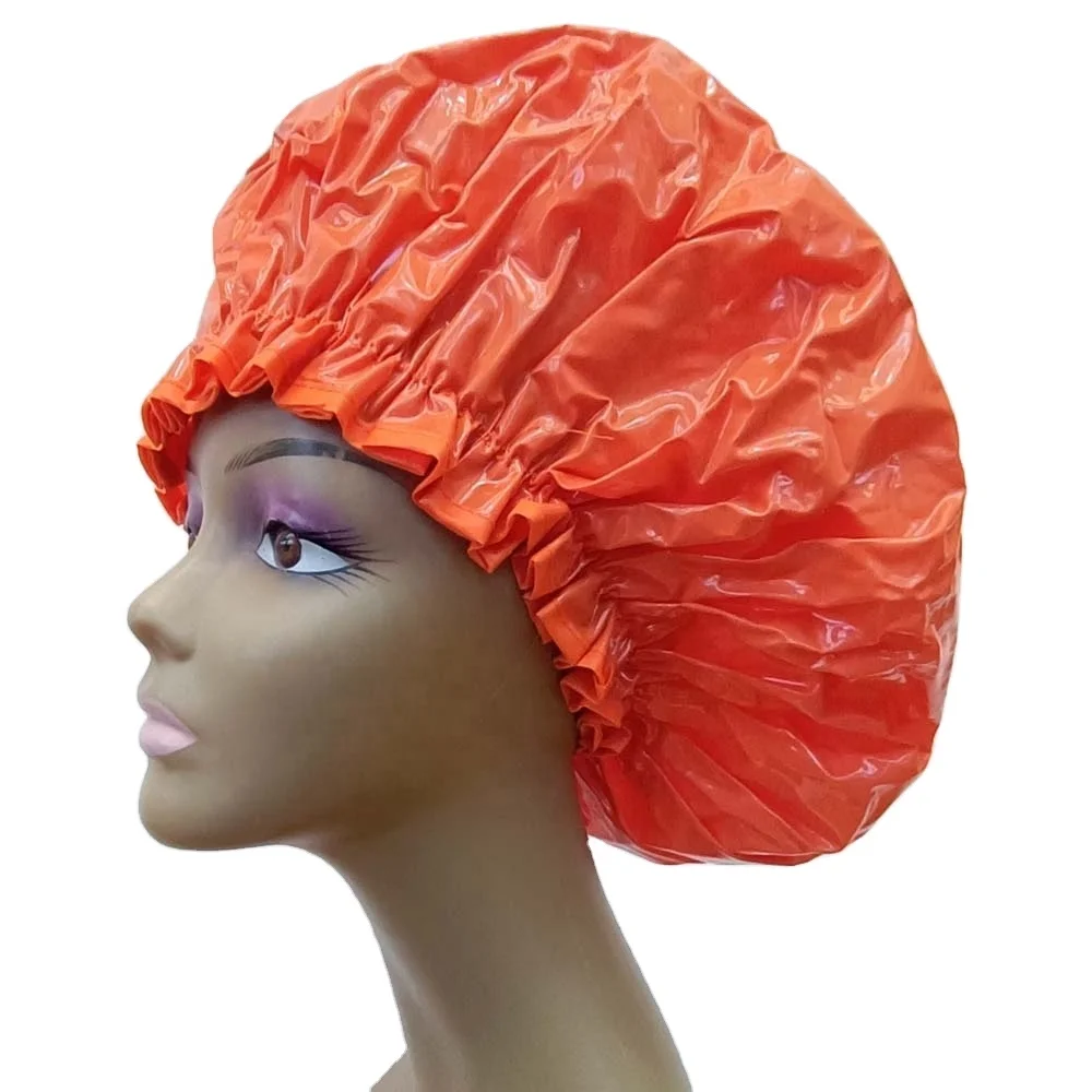 

Orange PVC Jumbo Shower Bonnets Caps For Women Long Curly Hair Dreadlock Waterproof Bath Caps, Black or customized