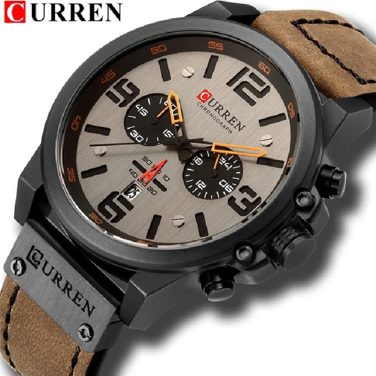 

Curren 8314 Leather Sport Quartz Watches Chronograph Date Fashion Casual Men's Clock Leather Sport Quartz Watches Chronograph