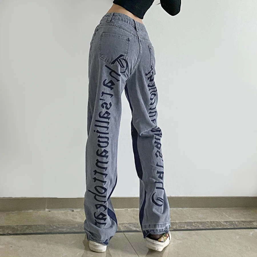 

Nibber W20P10393 Trend Letter Embroidery High Waist Casual Straight-Leg Jeans Woman, Customized color