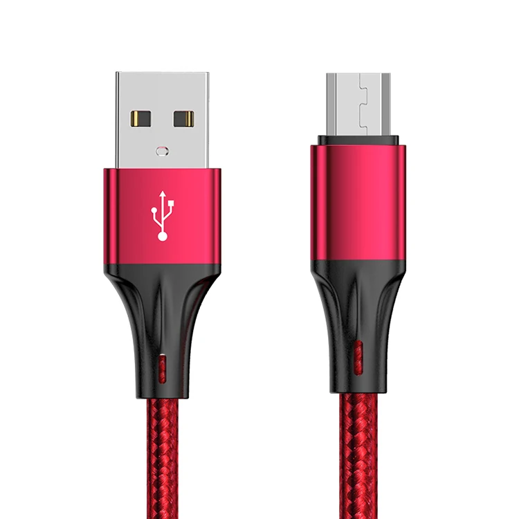 

Factory OEM ODM Aluminum Alloy Nylon Braided 3A 1M Fast Charger Micro Cable Sync Data Cable Usb Charging Cable For Smartphone, Black/red