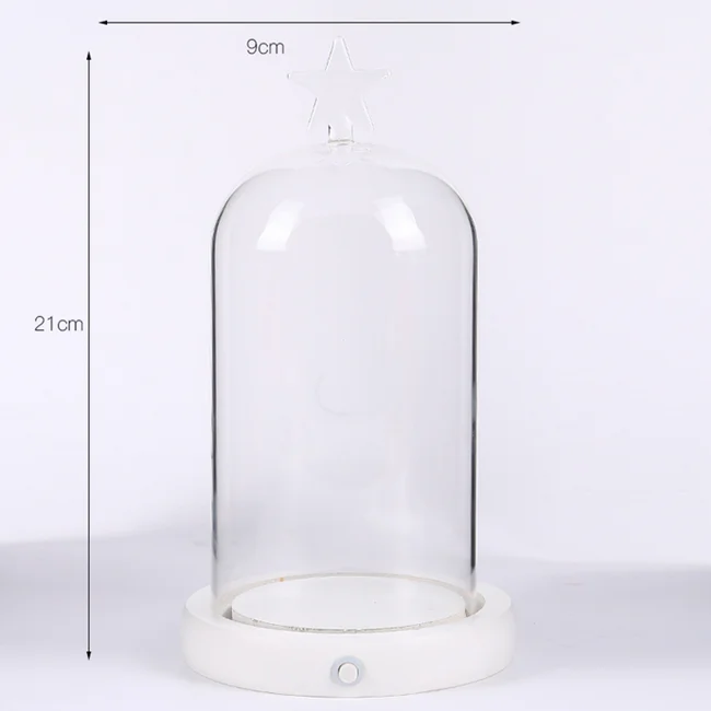 Luxury LED Customize Round Glass Dome with Wooden Base Led Lights Gift Glass Dome with Wood Base
