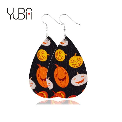 

Hot Halloween Earrings Jewelry PU Leather Ghost Head Pumpkin Skeleton Ghost Hand Teardrop Drop Earrings for Women