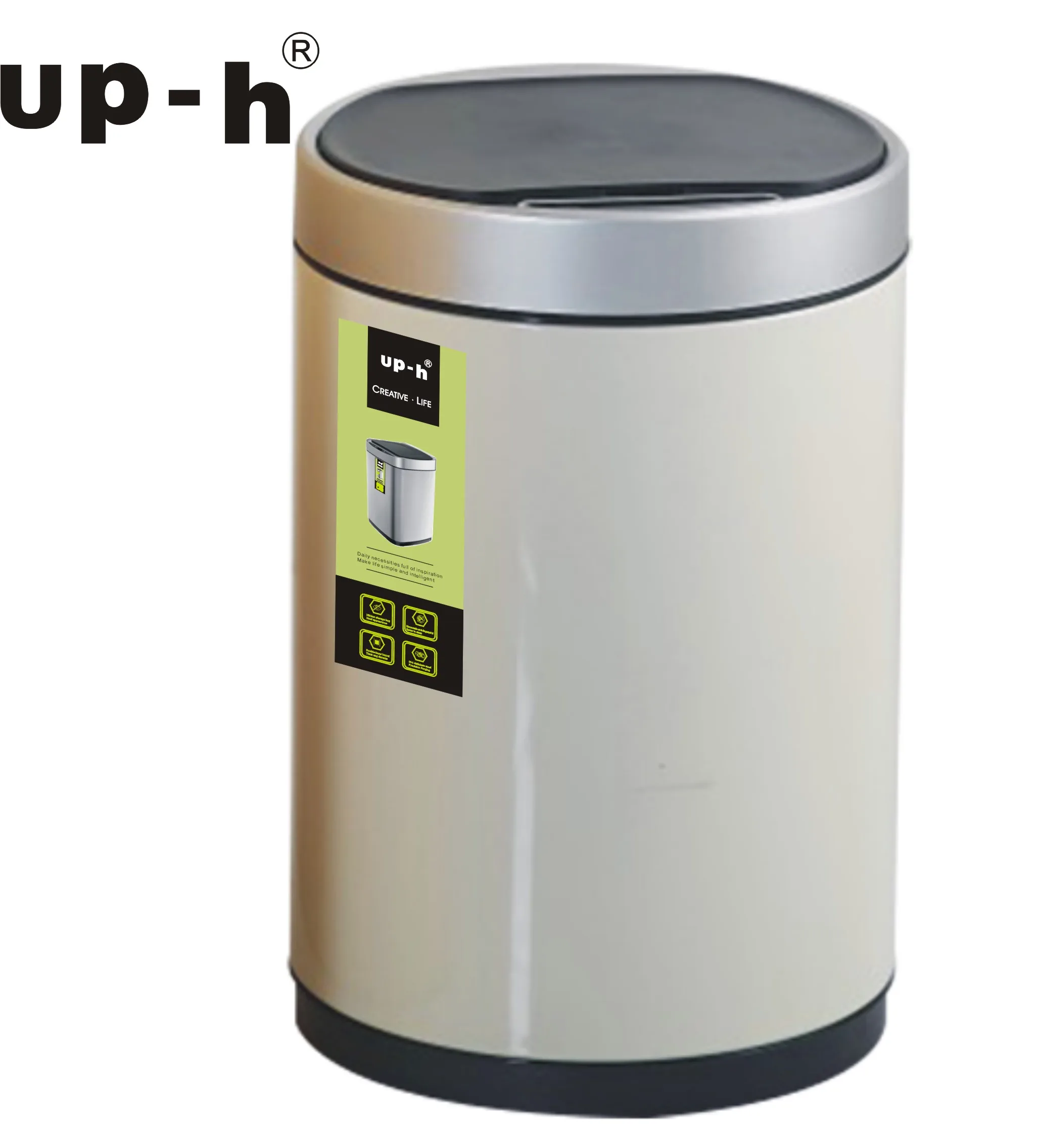 

Kitchen Trash Can Non-contact Junk Box Garbage Binrecycle Bin Smart Sensor Round Stainless Steel  Carton White
