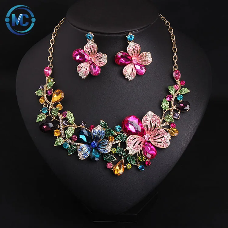 

High quality wedding jewelry set Flower necklace earrings jewelry set women's rhinestones jewelry set