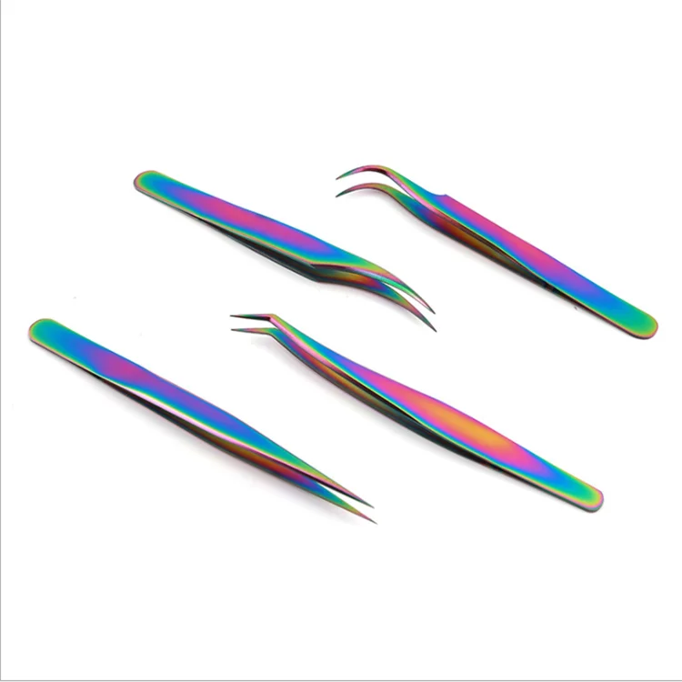 

Custom Logo Private Label Stainless Steel Lashextensions Tweezers Volume Titanium Edc Eyebrow Tweezers Kits, Colored titanium