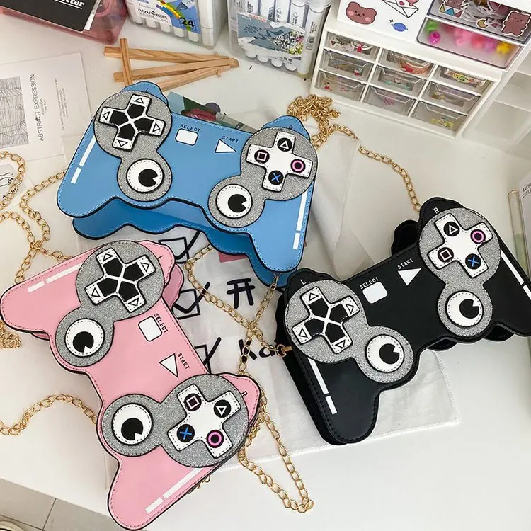 

2021 fashion trendy emulational game machine women luxury purses sequined mini evening bags leather glitter handbag with chain, 3 colors