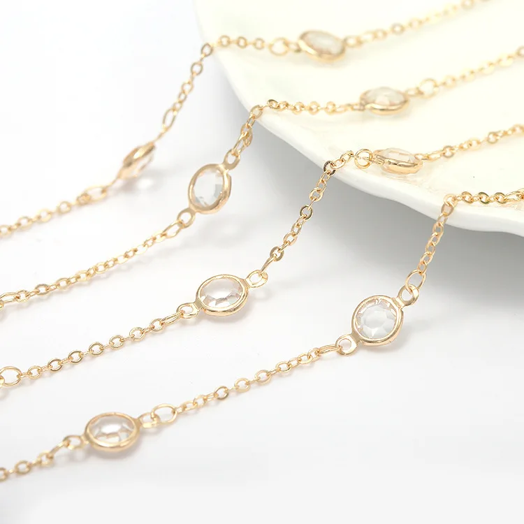 

Wholesale Inlaid Zircon 14K Gold Plated Brass Chain for Jewelry Making