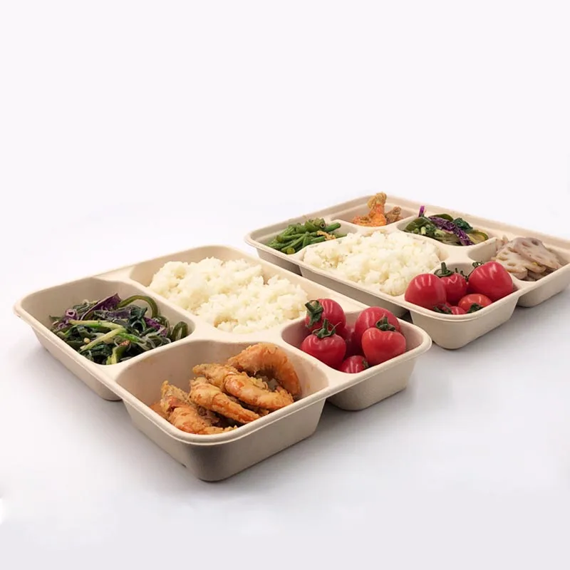 

Biodegradable Sugarcane Bagasse Lunch Meat Food Packaging 4 Compartment Tray, Black, white, red, green or customized