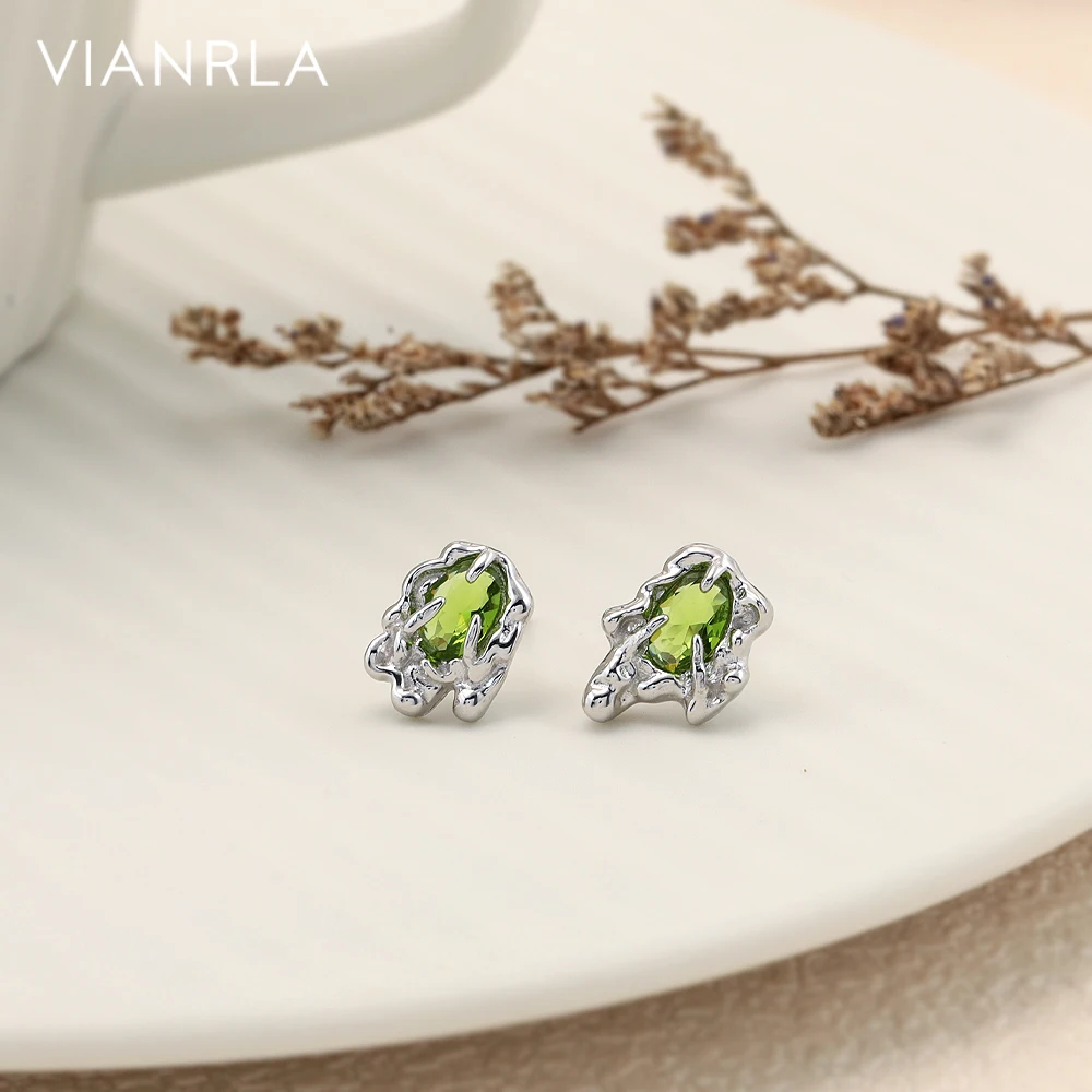 

VIANRLA 925 sterling silver green shinny zircon golden stud earring