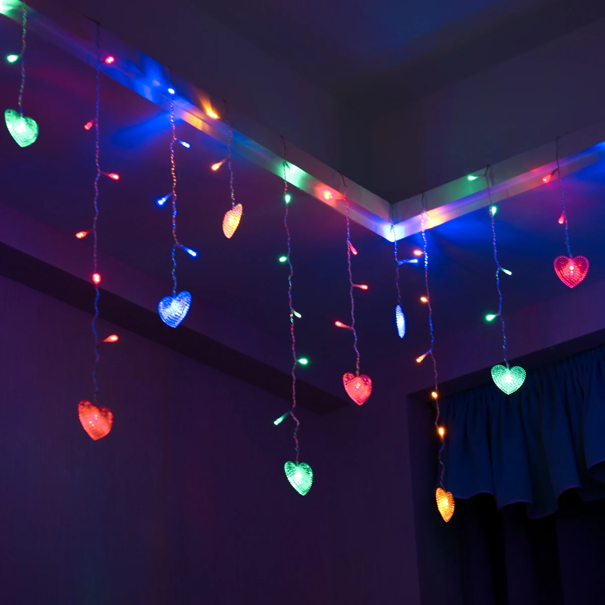 Icicle Curtain Light String Love Heart 1.5M X 0.5M USB Power 8 Modes For Wedding Party Decoration