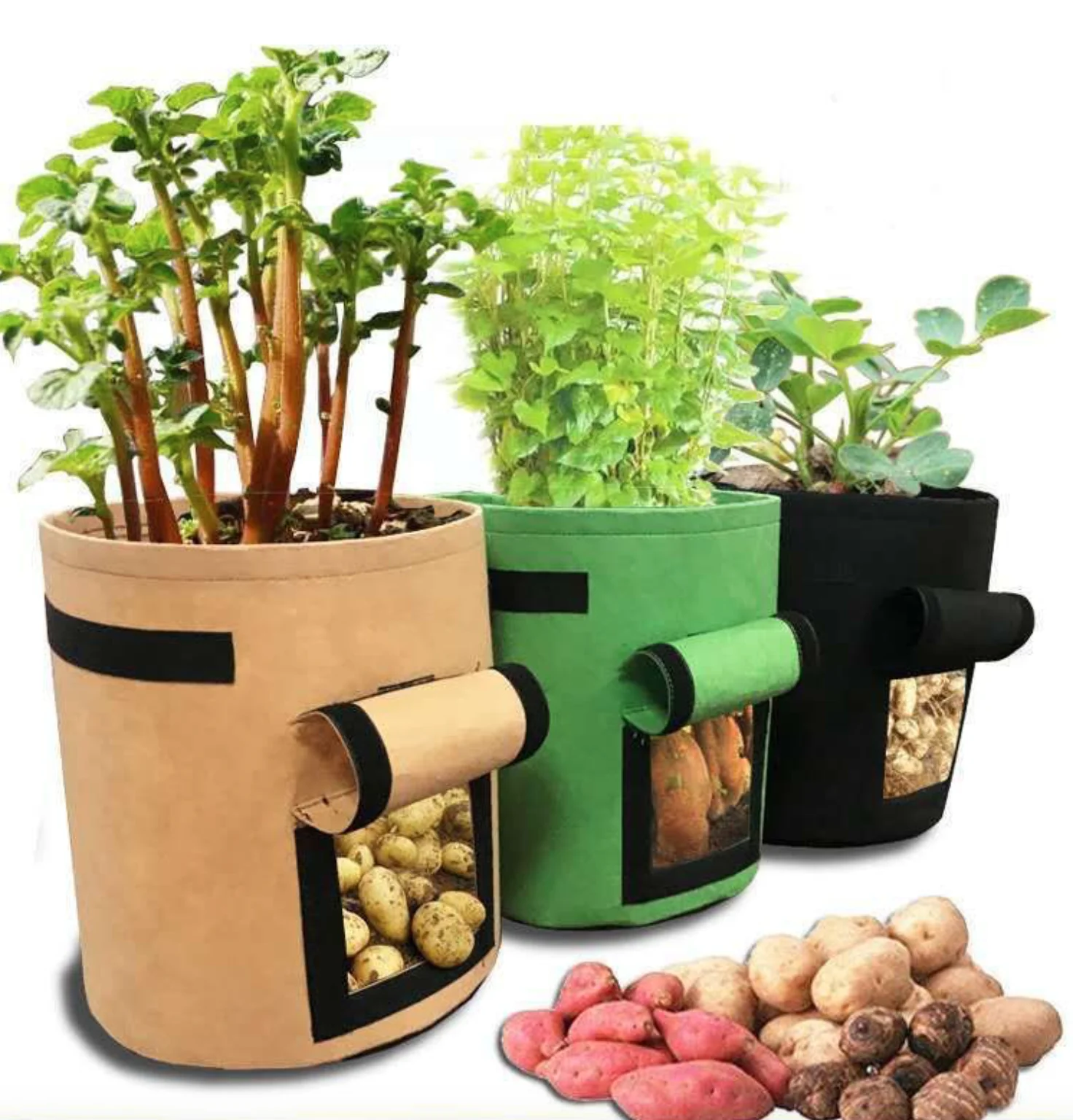 

H979 Balcony Digital Full Printing Non Woven Potatoes Planting Bucket Multi Color Breathable Durable Felt Potato Plant Bag, Multi colour