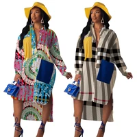 

Fashion clothing for women Printed bat-sleeved irregular patchwork dresses maxi dress FM-3849