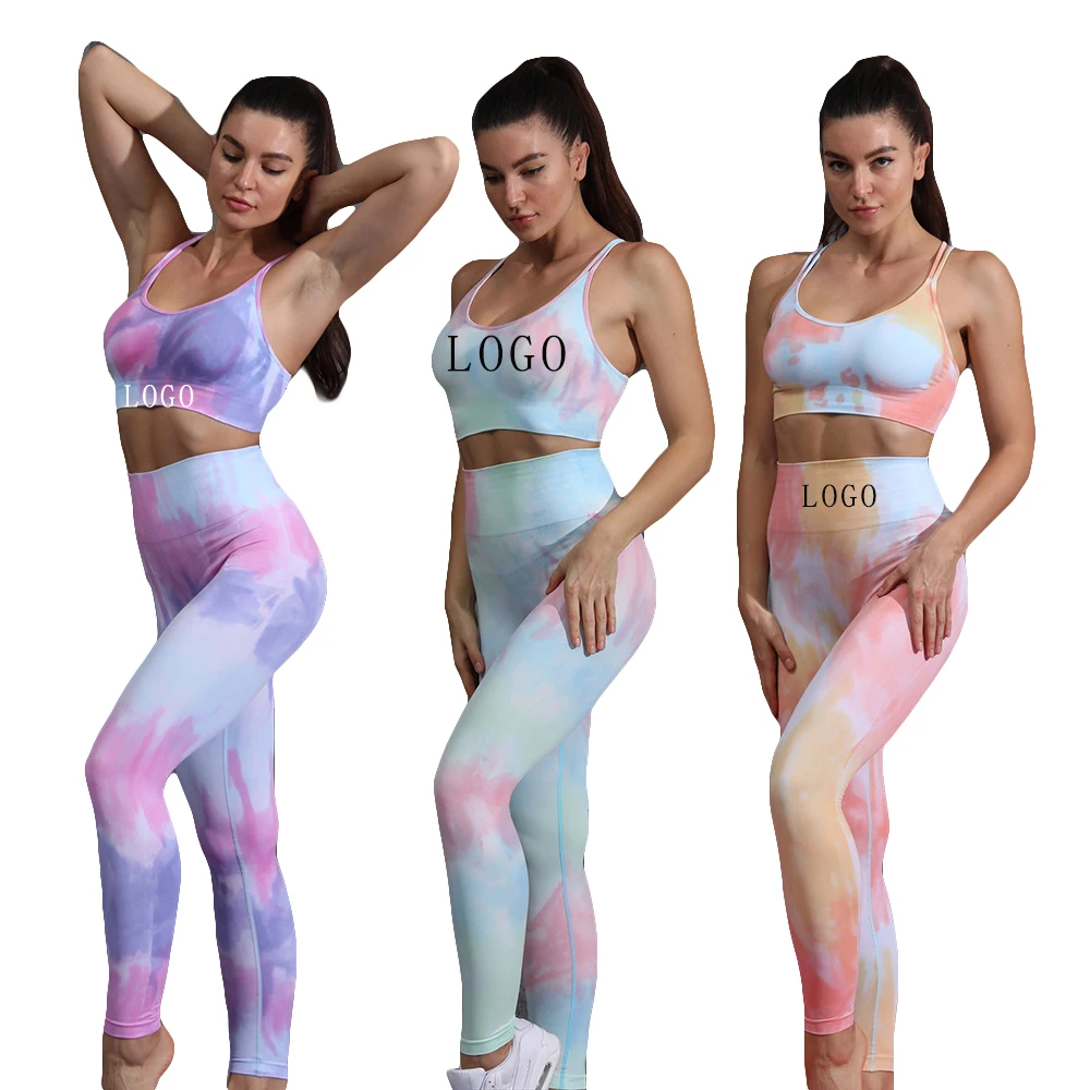 

Compression Spandex Tie Dye Yoga Suit Workout Set Women Conjunto De Dos Piezas De Ropa Deportiva mujer fitness & yoga wear, Customized colors