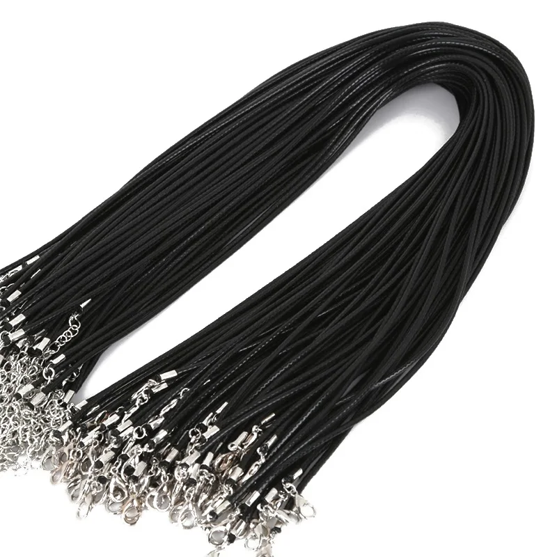 

50pcs/lot Wholesale Black Leather Rope Cord Necklace Chain DIY String Strap Rope Lobster Clasp Leather Jewelry Chains, Multi
