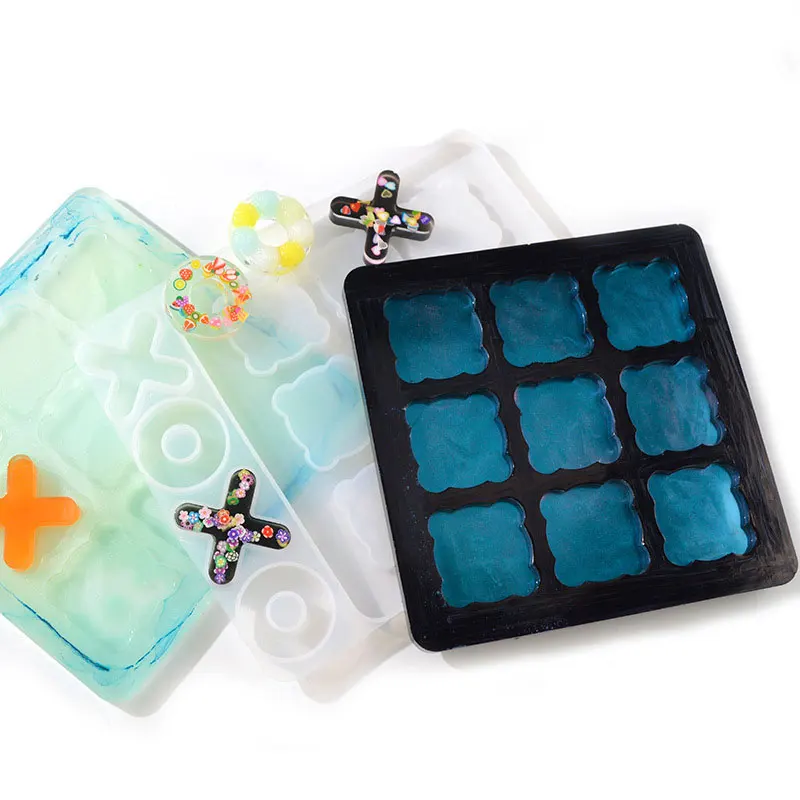 

DIY crystal epoxy resin mold Tic-Tac-Toe game silicone mirror mold Childhood fun games Mirror Silicone Mold, White