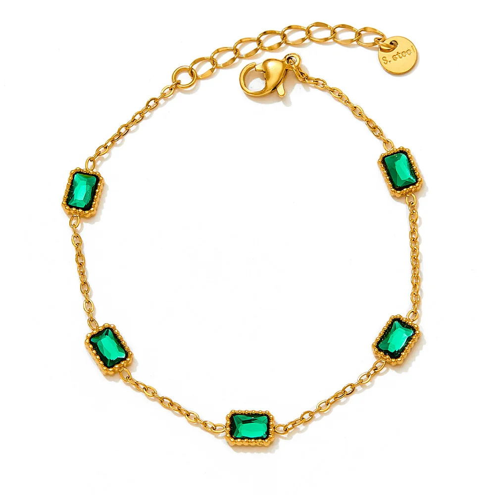 

Women's Jewelry Wholesale Custom 18k Gold Plated Stainless Steel Chain Link Green Aaa Cubic Zircon Stone Anklet