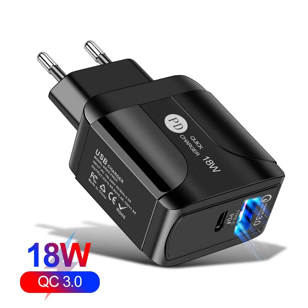 

Free Shipping 1 Sample OK FLOVEME PD18W QC3.0 Universal Mobile Phone USB Travel Charger US EU Plug Adapter PD USB Wall Charger