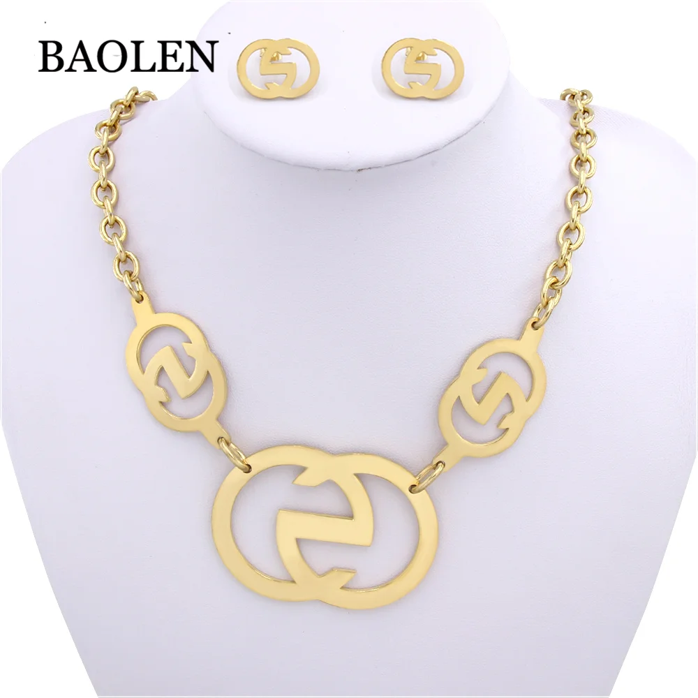 

High Quality Circular Shape Fashion Stainless Steel Big Jewelry Set Pendant Long Chain Necklace