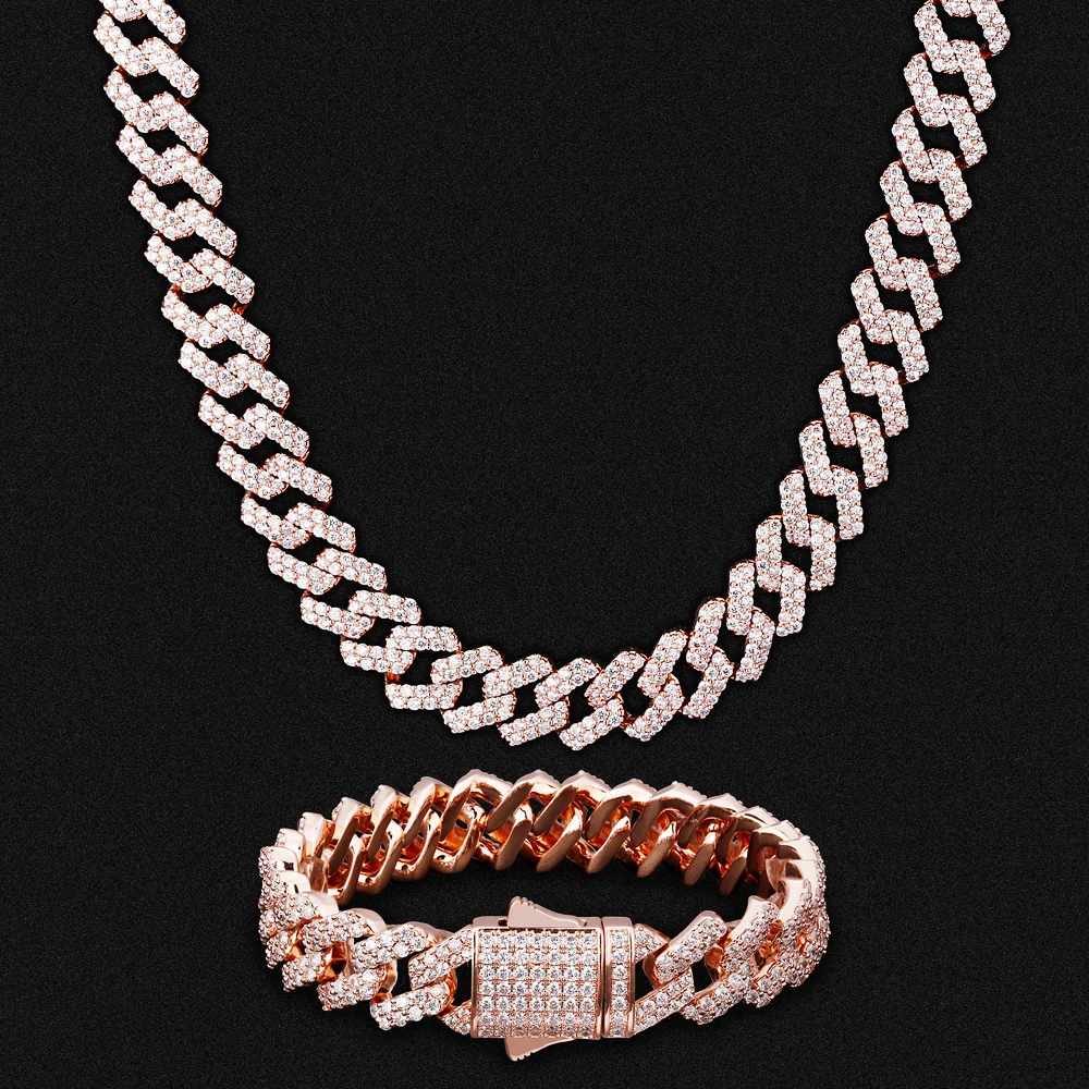 

KRKC Hip Hop Jewelry 12mm Rose Gold Plated Square 5A CZ Diamond Iced Out Cuban Link Chain