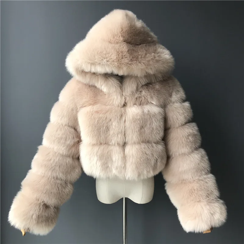 

Wholesale 2022 women cropped hooded jacket winter faux fur bubble coats for ladies