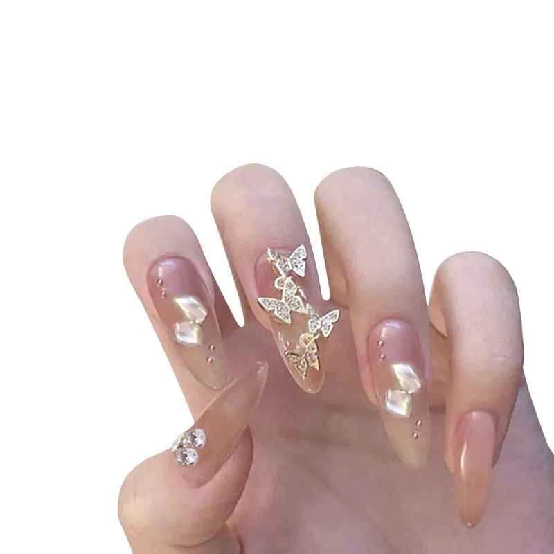 

2022 fakeNails Supplies Jelly Rice Gold Double Butterfly Shell fashion Fake Nails And Nail Artist Press On Nails Packaging Box