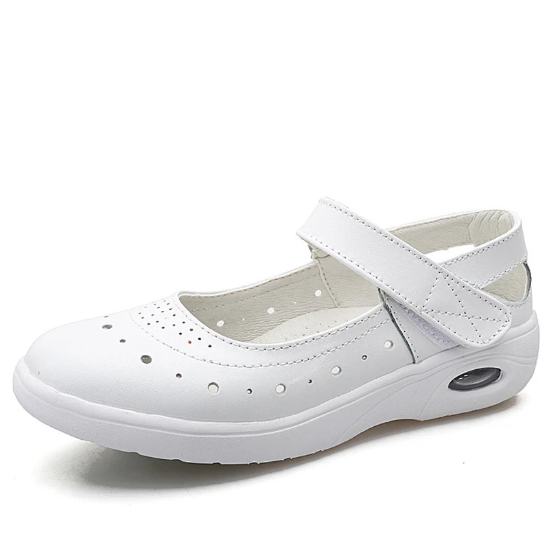

Nurse Shoes Black White Air Cushion Sneakers Shallow Breathable Solid Slip-on Loafers FemalePU Leather Women Casual Flats Shoes