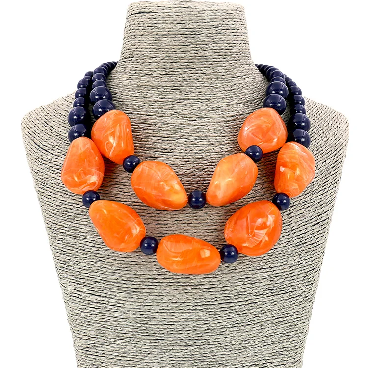 

Custom Tiered Romantic Orange Beads Multilayer Fashion Punk Necklace, Gray,yellow,pink,peach