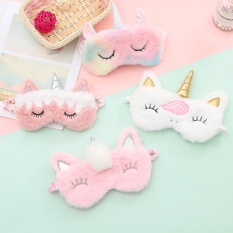 

Hot sale cartoon design colorful soft fur breathable funny unicorn sleeping eye mask/eyemask, As picture show