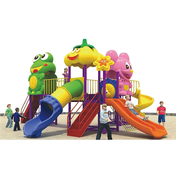 

hot sale indoor or outdoor kids games park amusement plastic slides set playground accesories with three cartoon roof JMQ-18140A, Customized color option