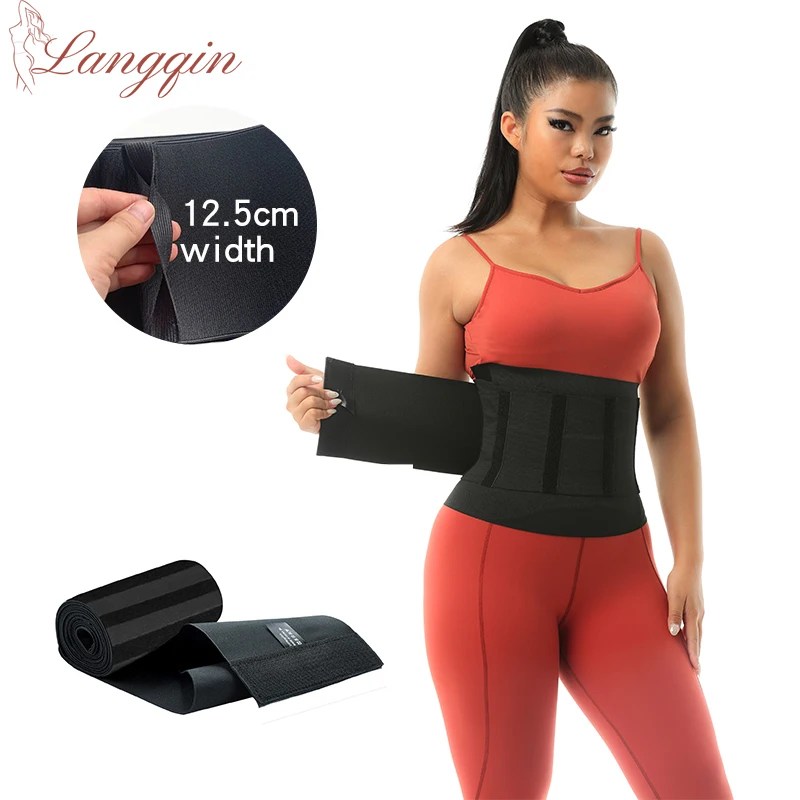 

Langqin  Flat Sauna Suits Long Bandage Latex Waist Trainer Tummy Wrap Belt, Black