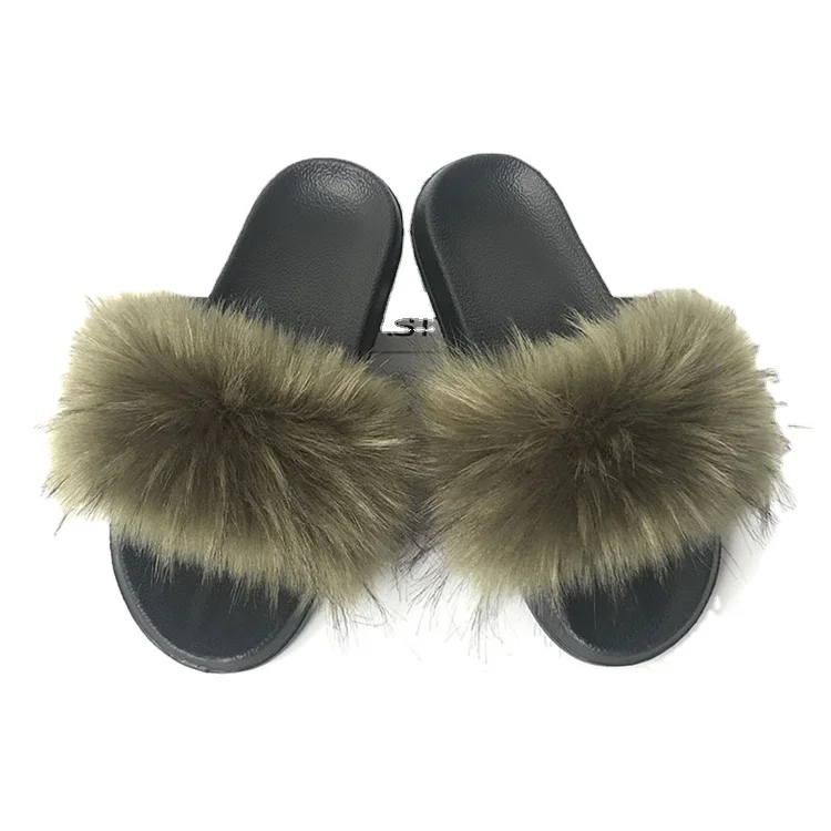 

ODM lodo 2021 summer couple shoes casual slipper indoor and outdoor eva sole furry slides colorful fluffy fox slipper for women, Picture